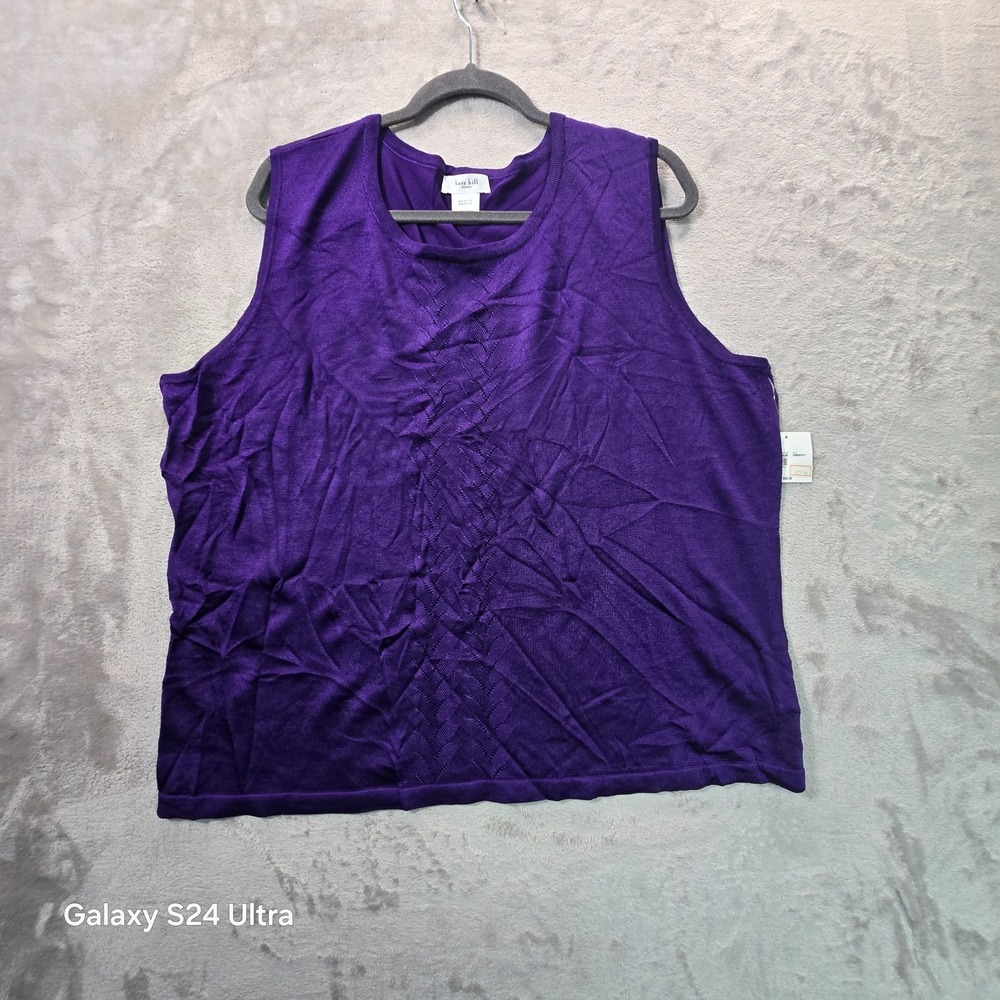 Kate Hill Woman Knit Ribbed Tank Top Women 3X Purple Rayon Sleeveless Round Neck